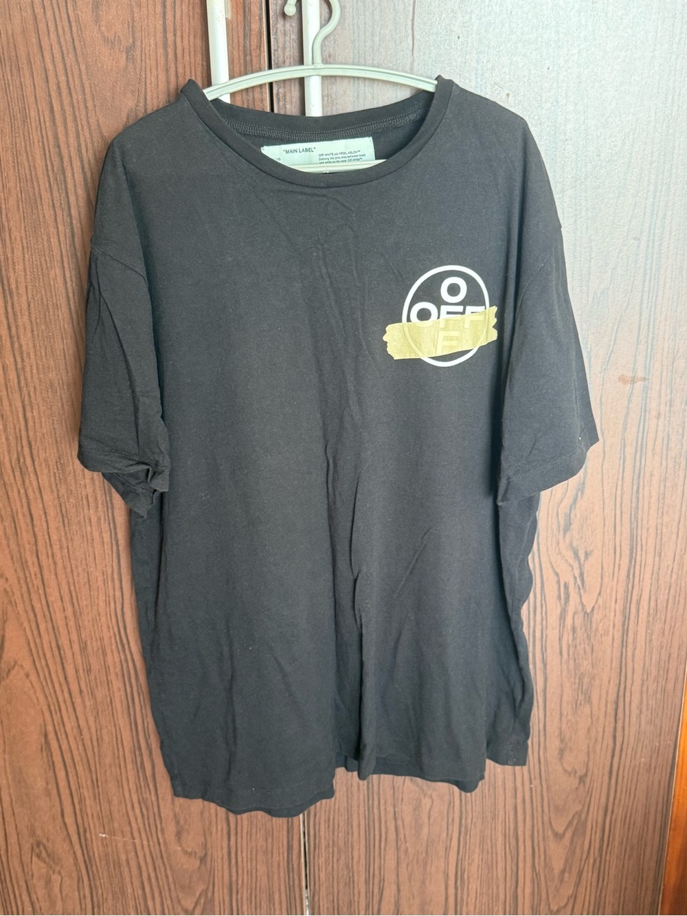 Off-White Black Short Sleeve Tee with Gold Accent Logo